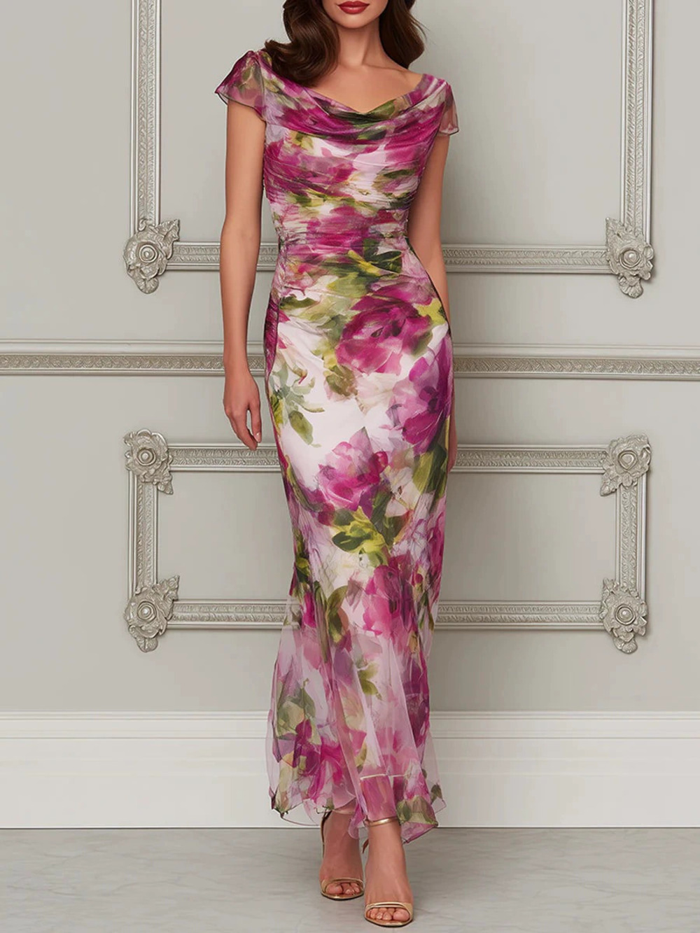 ZARA Summer Vacation Style Sexy Cowl Neck Tank Dress Fitted Fishtail Maxi